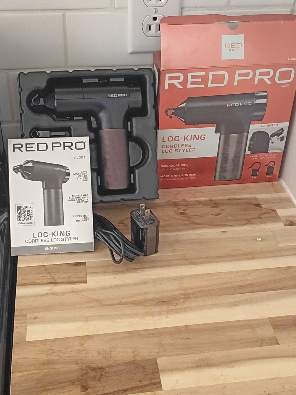 Loc-King Cordless Loc Styler - Black with Burgundy Grip